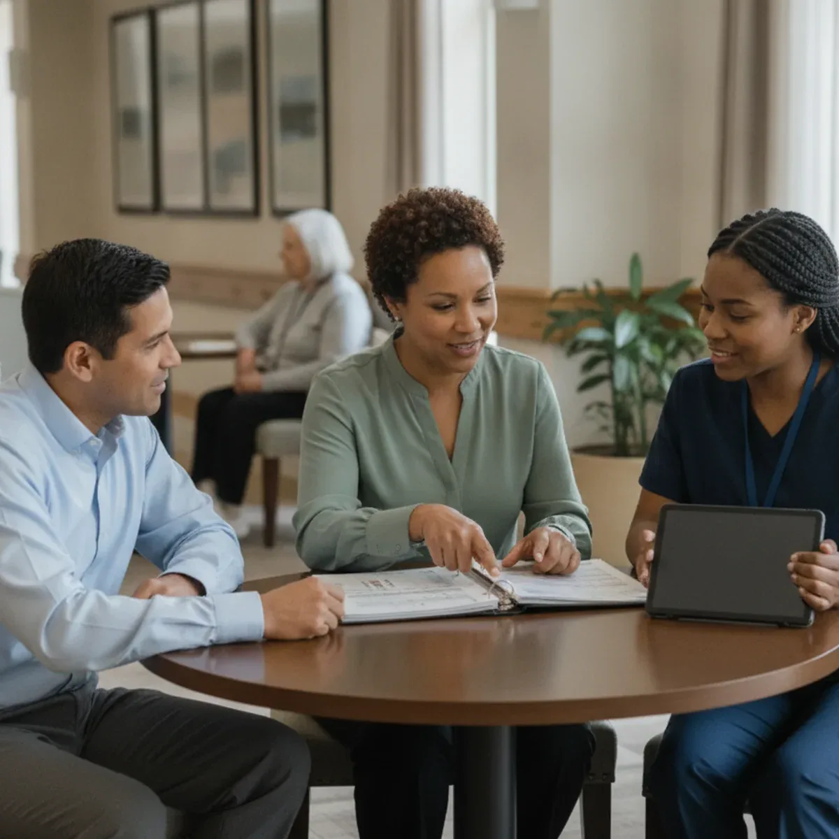 Elderwise nurse consultant reviewing a care plan with a community director and wellness nurse